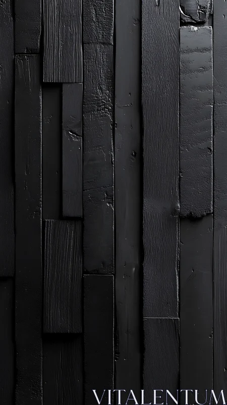 Deep black wooden planks create a calm textured wall