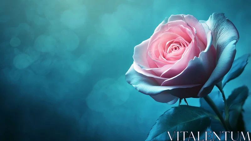 Pink Rose in Turquoise Light.