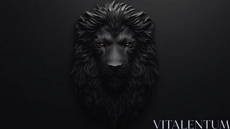 Monochrome lion portrait in sculpted 3D relief style.