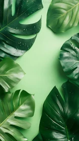 Lush tropical leaves framing a calm soft green retreat.