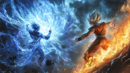 Elemental warriors collide in roaring fire and tidal lightning.