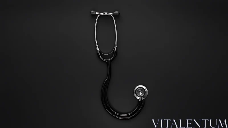 Studio-lit black stethoscope isolated on matte black surface
