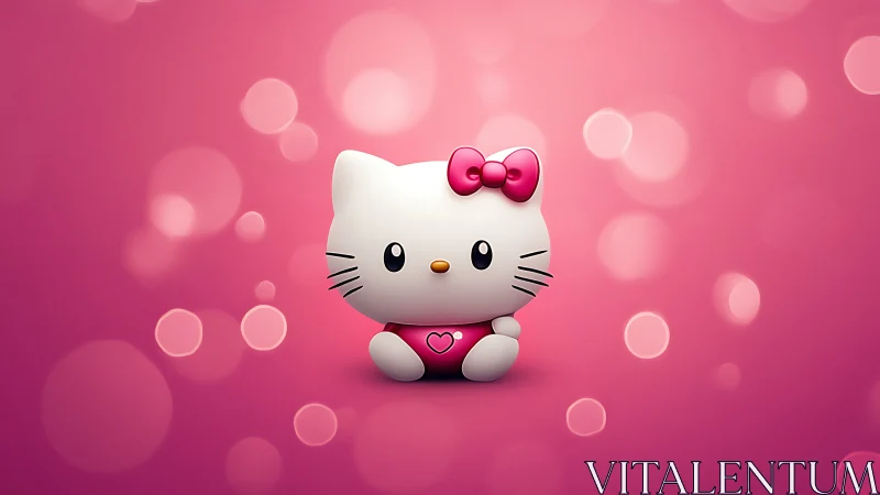 Hello Kitty Character with Pink Bow Against Bokeh Background.
