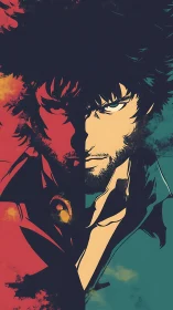 Split-color cel-shaded portrait of brooding anime antihero