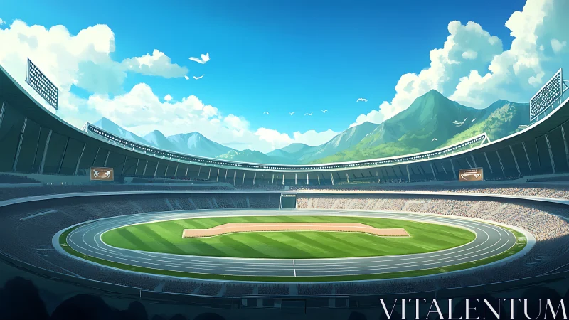 Panoramic digital stadium rendering with track and infield focus