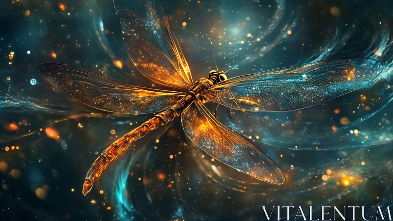 Glowing cosmic dragonfly drifting through stardusted light.