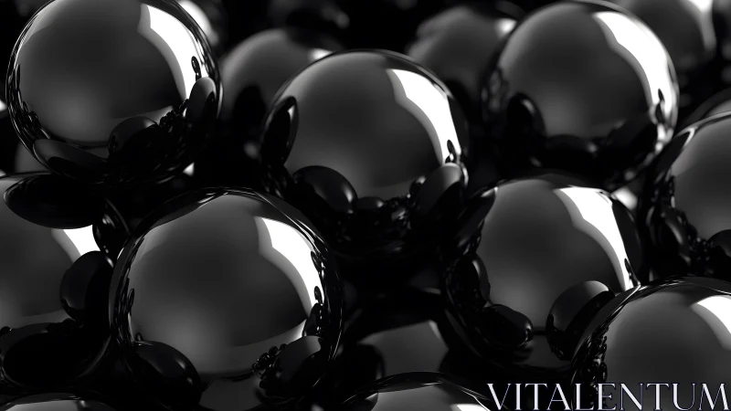 Glossy black spheres clustered in tight reflective arrangement.
