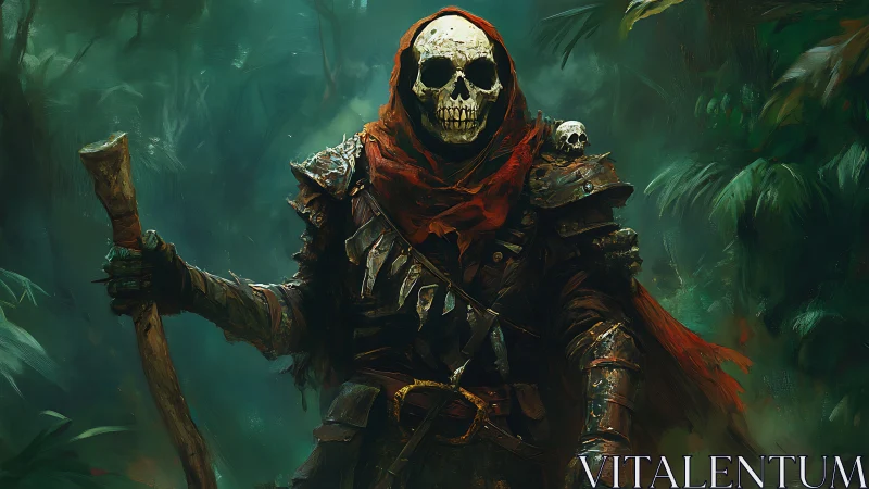 Armored skeletal ranger advances through misted jungle