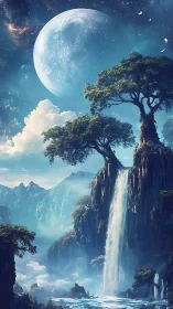 Moonlit waterfall world invites quiet wonder and gentle awe