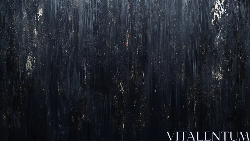 Midnight textured abstraction with vertical charcoal drips.