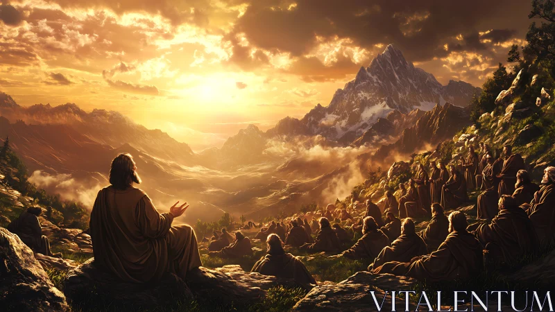 Golden-hour mountain sermon framed by cinematic light and depth