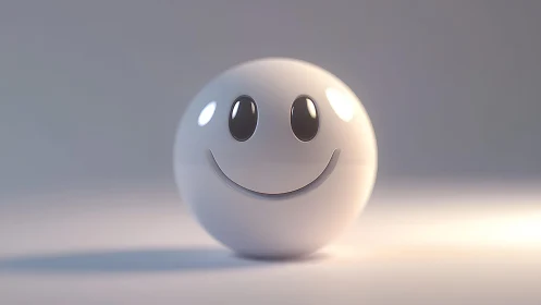 Minimalist glossy smiley sphere on soft studio light.