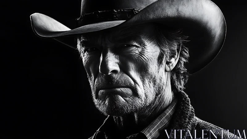 Weathered cowboy portrait bathed in bold shadow and light.