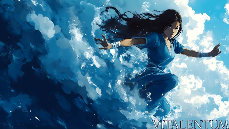 Ocean warrior rides a roaring wave like a painted storm