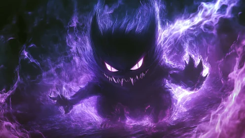 Spectral purple energy creature with glowing eyes in motion