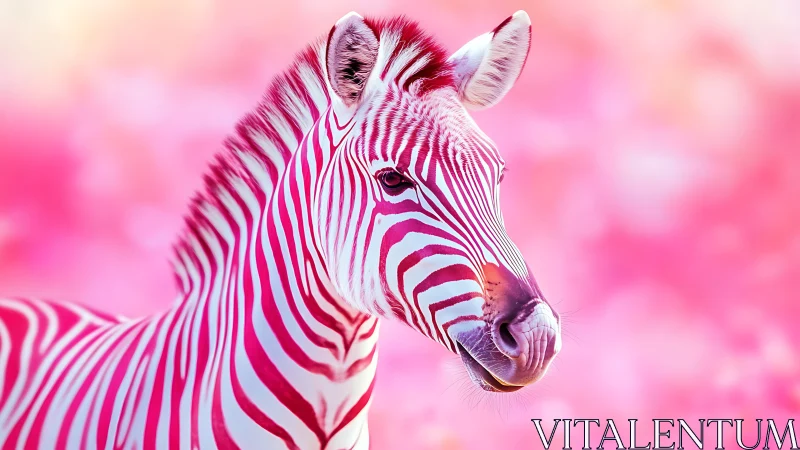 Candy-striped zebra daydreams inside a neon pink haze