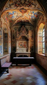 Baroque side chapel interior shows ornate altar and murals