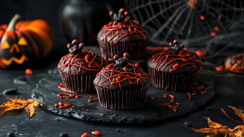 Halloween Chocolate Cupcakes With Spider Web Frosting