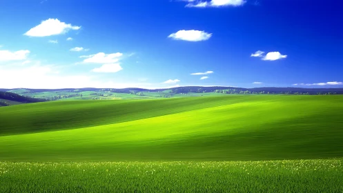 High-saturation rolling grasslands under deep gradient blue sky