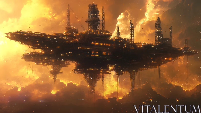 Solarforge dreadnought drifting above an emberstorm sky.