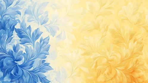 Soft blue and golden leaves drifting toward each other.