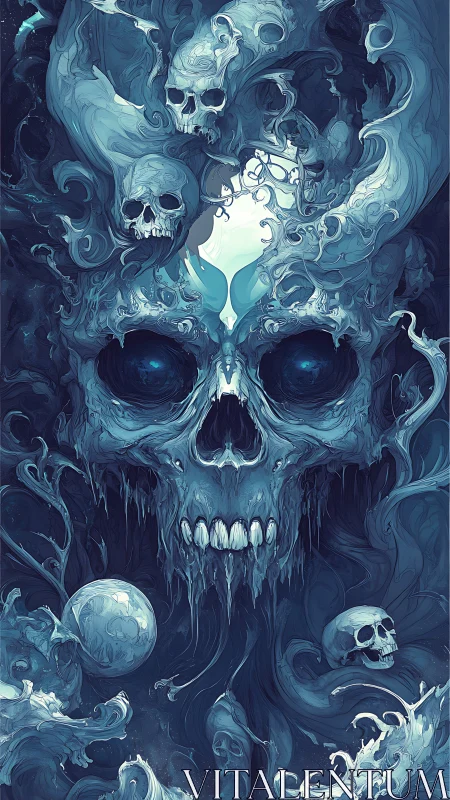 Haunting cosmic skull dissolves into swirling spectral mist