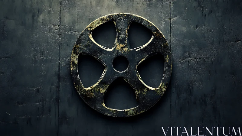 Rust kissed film reel dreams against a brooding studio wall