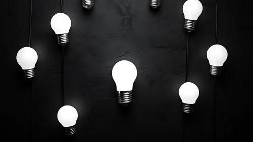 Soft glowing light bulbs gently brighten a dark backdrop