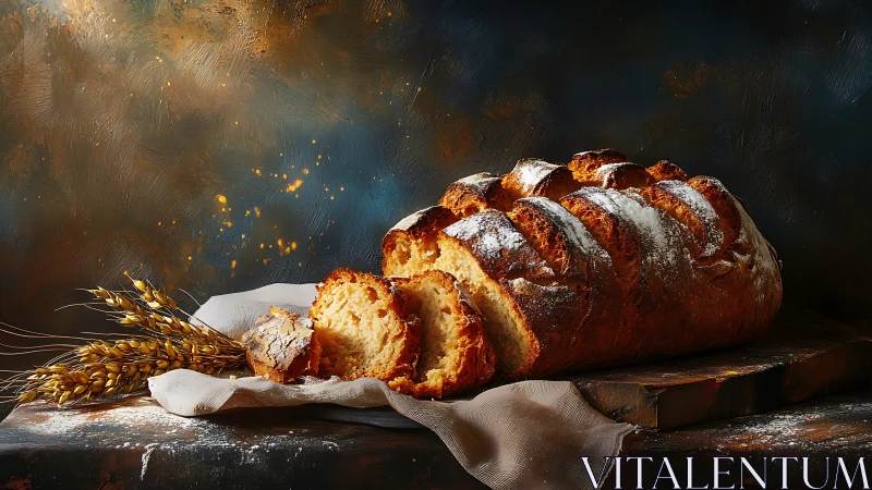 Golden Crusty Loaf with Powdered Sugar and Wheat Husks.