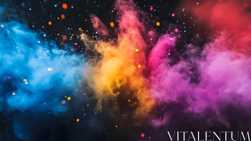 Exploding clouds of neon color collide on a dark backdrop.