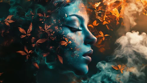 Autumn-breathing dreamscape lets a quiet goddess dissolve