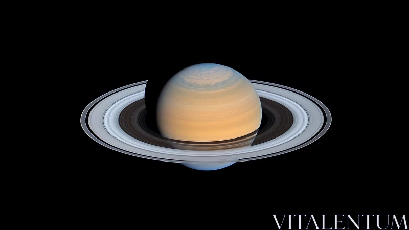 Saturn rings glow in high-contrast deep space portrait.