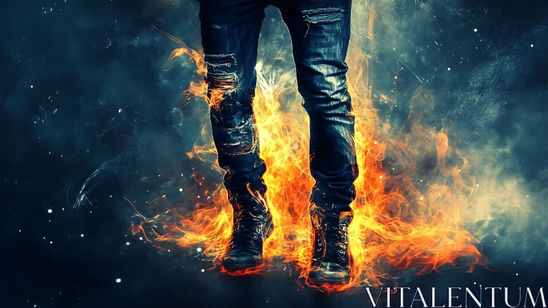 Boots and lower legs engulfed in dynamic fire and light particles