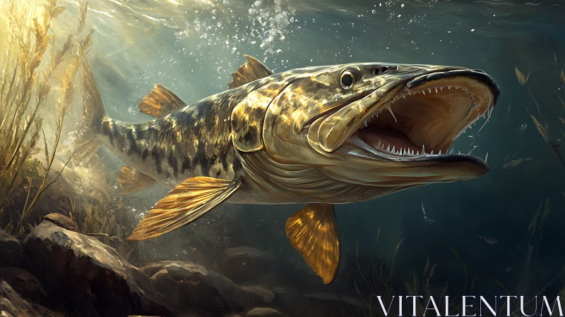 Underwater predator portrait in dynamic digital realism.
