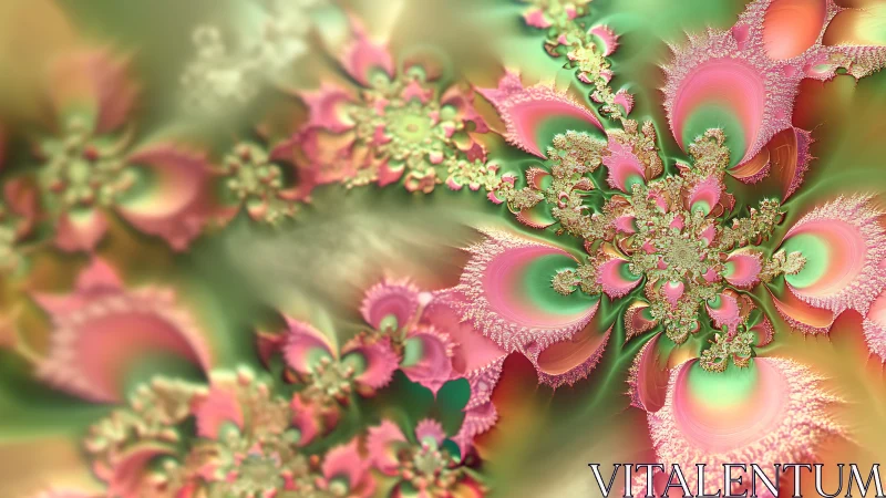 Soft fractal blossoms swirl in dreamy pink and green light