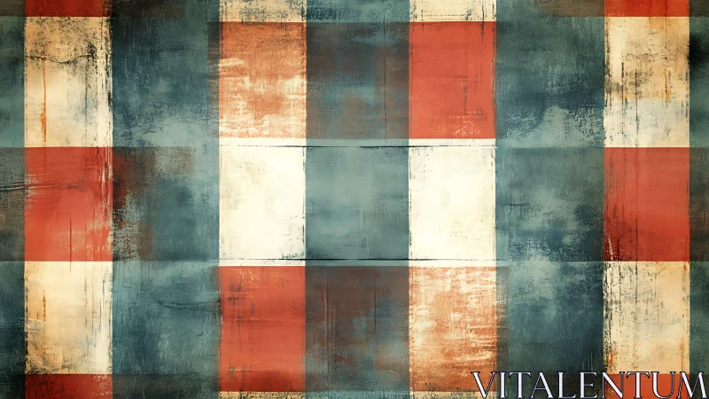 Geometric grid pattern with distressed color block texture.