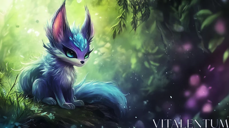 Bioluminescent fox-like creature sits in diffuse forest light