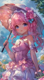 Sunlit parasol turns a pastel garden stroll into magic