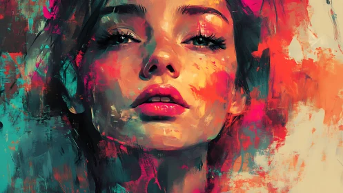 Bold digital portrait of a woman in vivid abstract colors.