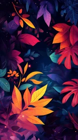 Luminous tropical foliage in neon dusk palette illustration.