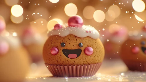 Anthropomorphic Cookie Character with Festive Decoration and Bokeh Background