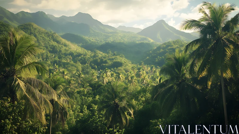 Lush tropical valley breathes under soft mountain daylight