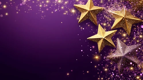 Glitter storm of golden stars on deep royal violet night.