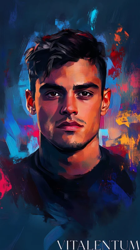 Vibrant digital portrait renders a male face in bold chroma
