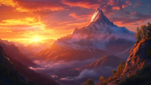 Sunrise crown over ember-lit alpine kingdom of clouds.
