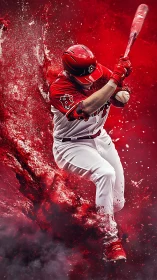 Baseball slugger explodes through a storm of red energy