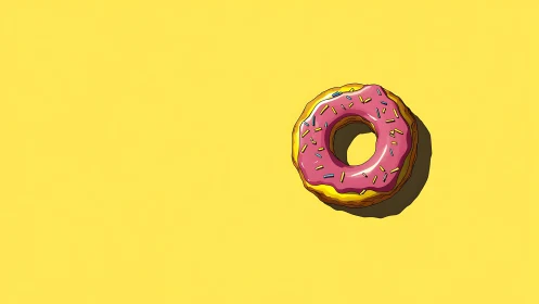 Bright pink frosted donut rests playfully on sunny yellow