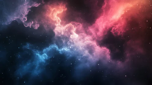 Dreamy cosmic nebula glowing with soft pink and blue light.