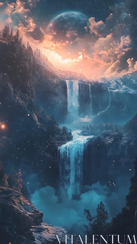 Celestial cascades beneath an ethereal planetlit sky.