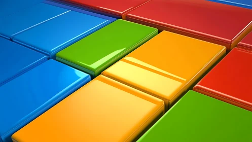 Glossy primary color tiles form bold geometric grid.